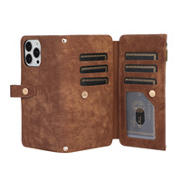 Étui de téléphone portable pour iPhone 15, antichoc, avec fermeture éclair, finition mate, en cuir PU+TPU, avec fentes pour cartes, pochette portefeuille, support et aimant