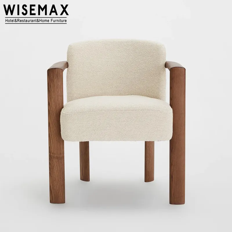 Wisemax đồ nội thất hiện đại ghế gỗ cho phòng ăn đồ nội thất nhà hàng Trắng Teddy vải cafe cong tựa lưng boucle ghế