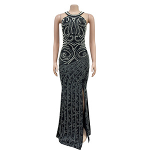 Abito <span class=keywords><strong>da</strong></span> Sera Lungo Elegante OEM per Donna, Sexy con Schiena Scoperta, Strass e Spacco Laterale, Vestito Formale <span class=keywords><strong>da</strong></span> <span class=keywords><strong>Cerimonia</strong></span> - Product Image 2
