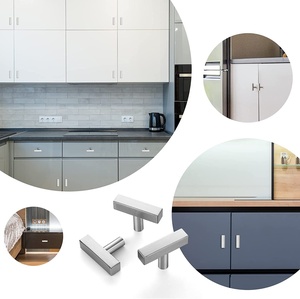 Modern <strong>Square</strong> T-Bar Handle Stainless Steel Silver Hollow Furniture Hardware <strong>Knobs</strong> for Kitchen Bedroom Cabinets Dresser <strong>Drawer</strong> - Product Image 6
