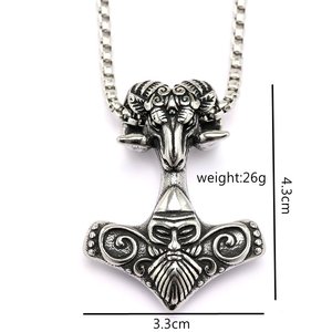 Yunnique – pendentif nordique en acier inoxydable, tête de chèvre Viking, marteau de Thor, bijoux de charme pour hommes, cadeau, accessoire de collier à la mode - Product Image 5