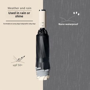 Grande semiautomatico in vinile nero dodici costole Reverse Uv ombrello con nastro riflettente colore manico resistente alle tempeste Business - Product Image 4