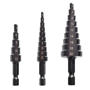 3PCS HSS Black Step Drill Bits Set Straight Flute With Hexagonal Shank HSS 4241/HSS M2/HSSM35Co step drill bits