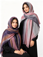 Série Arc-en-ciel Dégradé 2026 – Foulard Long en Rayonne Satinée Imprimée – Écharpe Légère pour Femme avec Pompons – Hijab Musulman