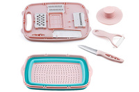 9-in-1 Outdoor siliconen fruit snijplank set met roestvrijstalen messenbak, opvouwbaar voor kamperen, picknick en keuken gebruik