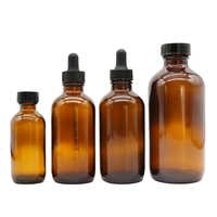 Bouteille en verre ronde marron, 8 oz, 240ml, 2 oz, 60ml, 120ml, 4 oz, ambre boston, avec compte-gouttes, pipette graduée, bouchon européen