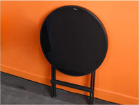 Offres Spéciales usine Dia60x70cm Table pliante en verre trempé noir galvanisé pour jardin et café