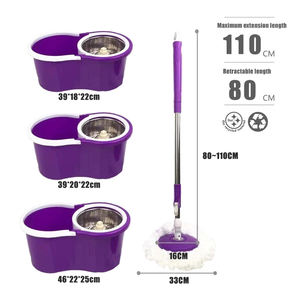 Mopa y Cubeta de <span class=keywords><strong>Limpieza</strong></span> Giratorias de Microfibra 360 con Palo de Acero Inoxidable de Cabeza Redonda, <span class=keywords><strong>Precio</strong></span> de Fábrica al por Mayor - Product Image 1
