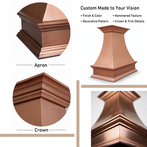 <span class=keywords><strong>Hotte</strong></span> de cuisine en cuivre 16 gauge, faite main sur mesure, finition cuivre naturel brossé, design couronne classique, prête à l'insertion, luxe - Product Image 6