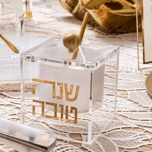 Pot à miel en acrylique Judaica avec cuillère à miel, décor hébreu <span class=keywords><strong>Shana</strong></span> Tova, récipient à miel pour cadeau de Rosh Hashanah - Product Image 6