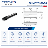 Módulo de Motor Lineal Semi-Cerrado CTECHNO SLMF2C-31-60, 4 m/s, Accionamiento Directo, Carrera de 60 mm, para Automatización de Semiconductores