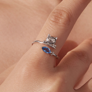 Cute <b>Cat</b> Shape Silver Plated <b>Ring</b> With Blue Marquise Cubic Zirconia Stone Women's Fashion Jewelry Gift - Product Image 5
