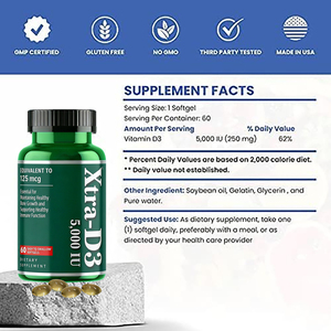 Vitamina D3 de marca privada de alta calidad. Apoya la salud de los dientes, los huesos y el corazón, aumenta la inmunidad, apoya la defensa del cuerpo. Cápsulas blandas. - Product Image 2