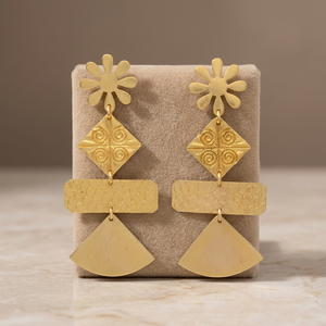 Matte Gold Daisy Flower Stud Tiered Geometric <b>Drop</b> Earrings Fan Charm Brass 18K Gold Plated Tribal Ethnic Unisex Wholesale - Product Image 2