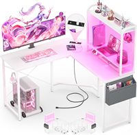 Nouveau bureau de jeu en MDF réversible en forme de L avec éclairage LED, support d'écran et meuble de rangement, idéal pour le bureau à domicile, facile à assembler