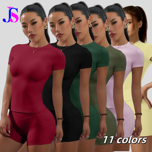Completo Sportivo JINSI Tinta Unita per Palestra e Fitness, Top Traspirante ad Asciugatura Rapida e <span class=keywords><strong>Pantaloncini</strong></span> <span class=keywords><strong>Aderenti</strong></span> ad Alta Elasticità per Corsa, Sport e Yoga Mujer - Product Image 1