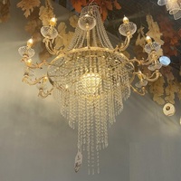 Lustre en acrylique doré à 12 têtes avec cristaux, luminaire suspendu pour décoration de mariage, lampe de plafond, décoration de plafond de mariage, lustre suspendu