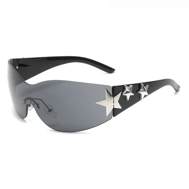 Pentagramm Y2K Brille große Rahmen-Sonnenbrille Mode Persönlichkeit randlos Freiluft-Reiten-Sonnenbrille