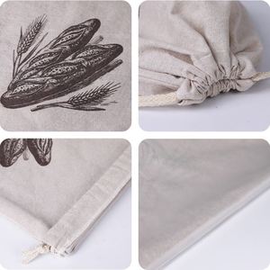 Custom Eco-friendly Recyclable Reusable Food Grade TPU Lining <b>Drawstring</b> Cotton Linen Bread <b>Bag</b> with Custom Logo - Product Image 3