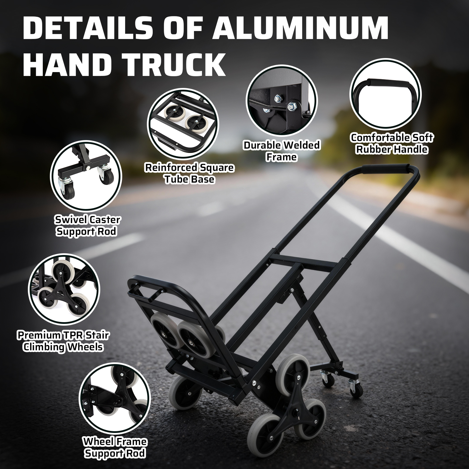 2 Wheels Three-wheel Stair Climbing Hand Trolley Portable Shopping Cart Folding Small Steel Tubing OEM Tools Luggage Cart