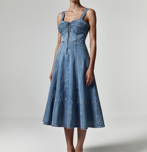 Robe longue en jean d'été pour <span class=keywords><strong>femme</strong></span> Wangsheng GX6337, style vintage club, sans manches, fermeture éclair, sexy, grande ampleur, imprimé numérique uni - Product Image 6