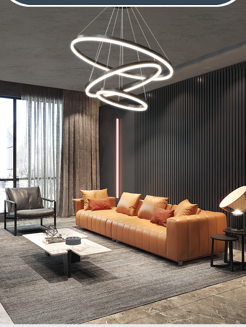 Modern Contemporary Minimalist Luxury Circle Globe Gold Ring Dining Room Ceiling Hanging Black LED Chandeliers Pendant Lights