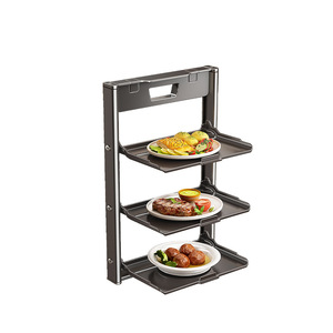 Kitchen Foldable Wall Mount Shelf With Tray Multi Layer Storage For Serving Dishes No Drilling Required - Product Image 5