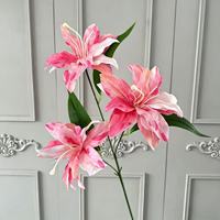 3 Tangkai Bunga Lily Sutra Retro Lukisan Minyak, Rangkaian Bunga Artifisial untuk Pernikahan, Gaya Romantis, Dekorasi Dalam & Luar Ruangan