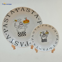 Ensemble de 5 pièces, assiette à pâtes en porcelaine végétale écologique, impression personnalisée, style italien, plat en céramique, service de cuisine européen, bol à pâtes