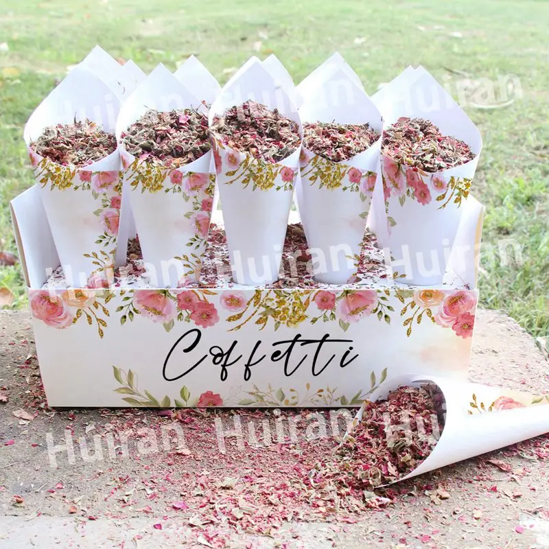 Huiran scatola di coni di carta da sposa di Design personalizzato per coni di coriandoli porta carta forniture per feste di eventi decorazioni di nozze