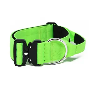 Custom Quick-release Adjustable Nylon Padded Tactical Dog Collar With Handle And Metal Clasp Dog Collar