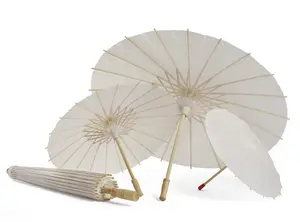 White Oil-Paper Umbrelladiygraffiti With Wooden Handle White Paper Parasol Folding Umbrella For Wedding Party Restaurant Decor
