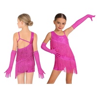 Costumes de danse latine pour filles de 6 à 16 ans, tenue de danse latine pour compétition, justaucorps avec 1 paire de gants en maille, ensembles de vêtements