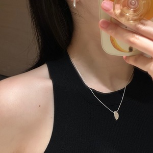 Collar de cadena ovalada de plata de ley S925 para mujer, cadena irregular cepillada lisa para suéter, diseño sencillo y moderno - Product Image 4