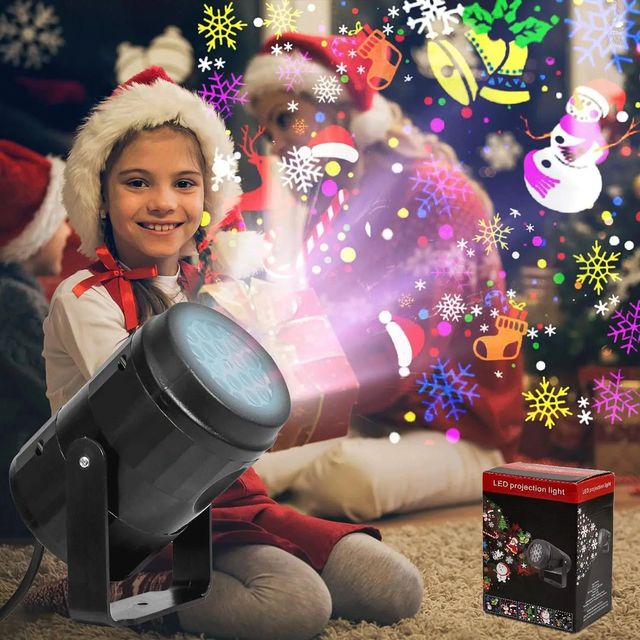 16 Pattern Atmosphere Lights-Rotating Dynamic Snowflake Projection Lights-USB Halloween Pumpkin Lamps for Christmas Ornament