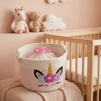 Panier de rangement moderne en corde de coton écologique tissé à la main en licorne blanche rose boucle de bon augure stockage multifonctionnel