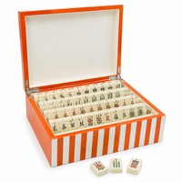 Jeu de tuiles de mahjong américain en acrylique à 3 couches de luxe avec logo personnalisé - 160 tuiles gravées style plage, boîte de rangement en bois rayée