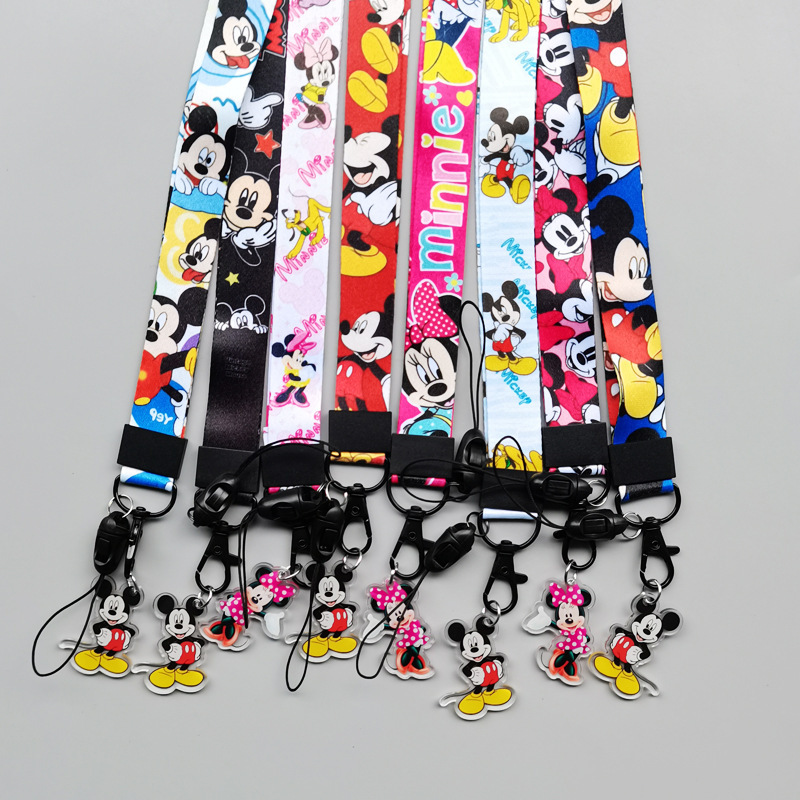 Cute Cartoon Minnie Mickey Satin Lanyard Handy Mobile Phone Card Holder with Wide Flat Braided Belt Heat Transfer Pendant Badge Image 2