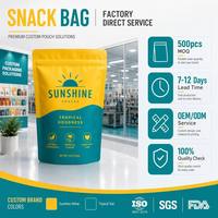 Sachet personnalisé imprimé anti-odeur style tropical pour fruits secs (mangue, durian) – Pochette verticale refermable en VMPET pour snacks