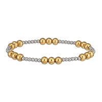Pulsera Elástica Simple de Acero Inoxidable con Cuentas Redondas Chapadas en Oro Real de 18K, No se Desvanece, Joyería Unisex, Regalo