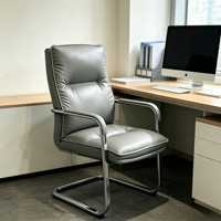 Fauteuil de Direction Moderne en Cuir PU Gris, Chaise de Bureau pour Directeur Général, Fauteuil de Bureau à Dossier Haut avec Base en Trappeau, Mobilier de Réunion