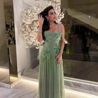 Nouvelle Collection 2026 : Robes de Soirée Sirène Vertes Perlées de Luxe Style Arabe en Stock – Élégantes Robes de Cérémonie à Bretelles Fines LA73332