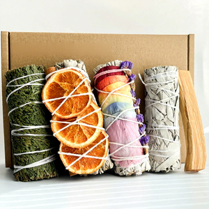 Ensemble d'aromathérapie naturelle aux cristaux de sauge blanche, cèdre et <span class=keywords><strong>orange</strong></span>, infusé au feu, avec bâtonnets de Palo Santo pour la purification du yoga et de la méditation - Product Image 4