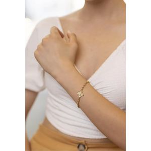 Gold 14K Fancy <b>Bracelet</b> Trendy Religious Alloy Copper with <b>Pearl</b> Diamond Gold Plated Flower Pattern <b>for</b> Anniversary - Product Image 2