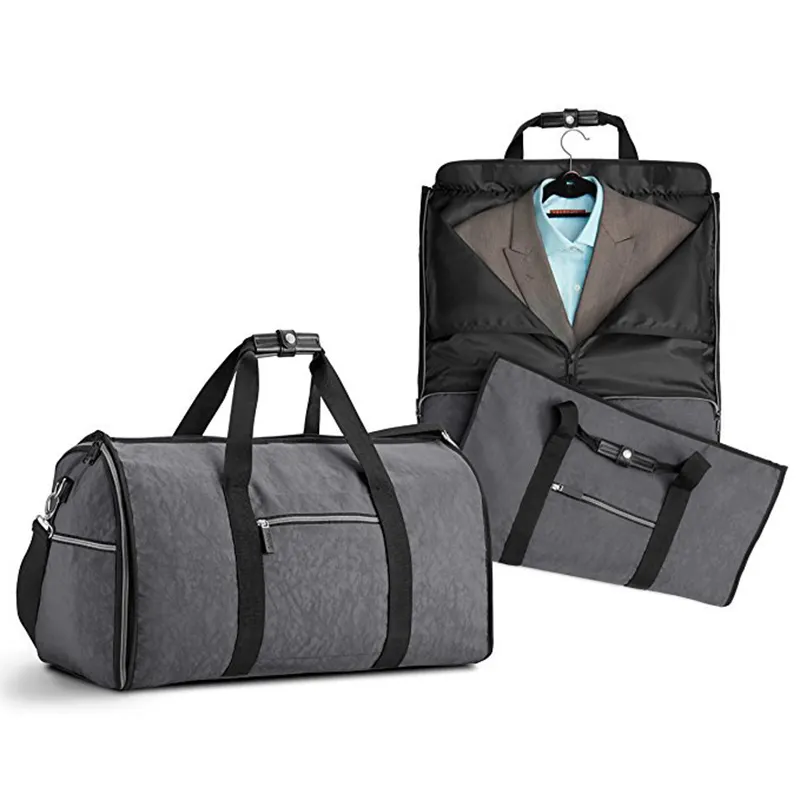 2 in 1 tragetasche für kleidungsstücke kundenspezifisches logo business reise nylon faltbare aufbewahrung duffle anzug abdeckung tasche