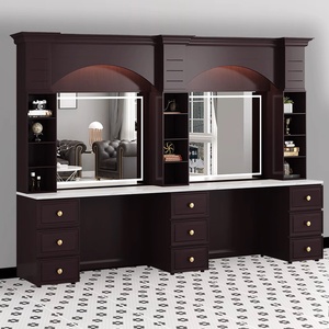 Table de Barbier Vintage en Bois de Style Européen avec Miroir et Chaise de Barbier avec Lumières, Mobilier de Salon de <span class=keywords><strong>Coiffure</strong></span> pour Hommes - Product Image 6