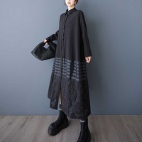 Nouvelle Robe Chemise Noire Oversize Femme Printemps 2026, Style Décontracté, à Rayures, Superposée, Jacquard, Ample, Manches Longues, Style Sombre, Vente en Gros