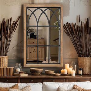 Rustic Wooden Window Pane <strong>Outdoor</strong> <strong>Garden</strong> <strong>Mirror</strong> Window Style Arch <strong>Mirrors</strong> Antique Metal Craft Black Frame Decorative Wall <strong>Mirror</strong> - Product Image 6