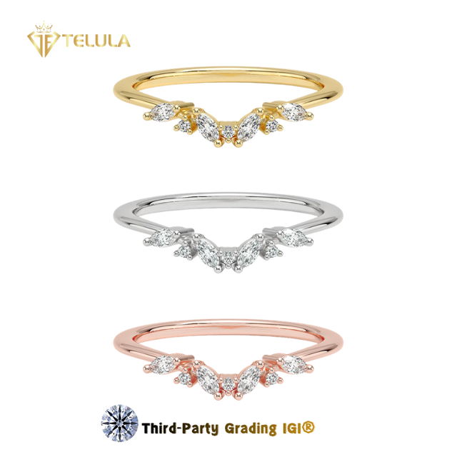 TELULA IGI Certified V Shape Chevron Marquise Lab Grown Diamond Stackable Wedding Ring