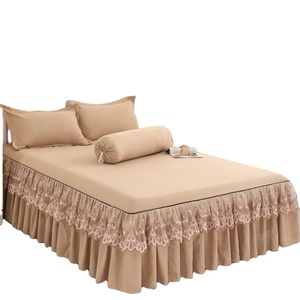 Lazada Hot Bán Hai Lớp Trải Giường Hoa In Tấm Ga Trải Giường Hai Bên Giường Váy + 4 Pcs Gối Ga Trải Giường Váy Bộ - Product Image 1